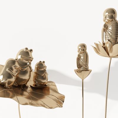 新中式和尚青蛙金蝉荷花荷叶禅意雕塑