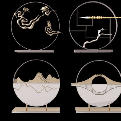 新中式禅意山形装饰品祥云云纹装饰品摆件