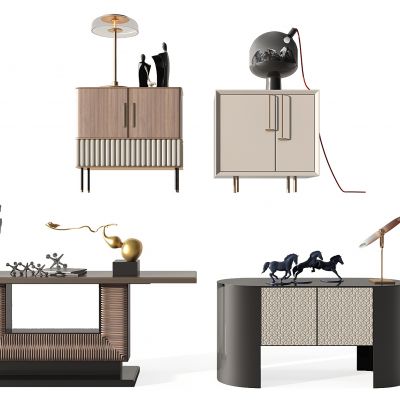 新中式玄关柜摆台装饰柜床头柜台灯摆件