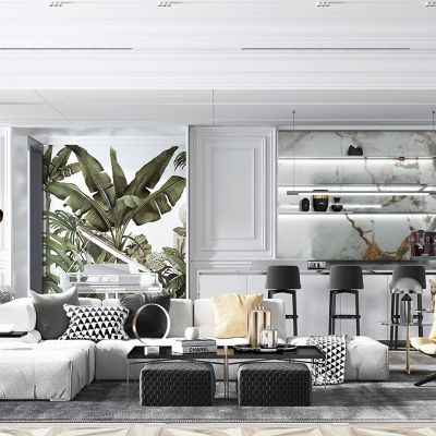 现代轻奢客餐厅 沙发茶几组合 餐桌椅组合  水吧区 吧台椅组合