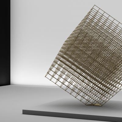 现代抽象铁艺网格雕塑摆件