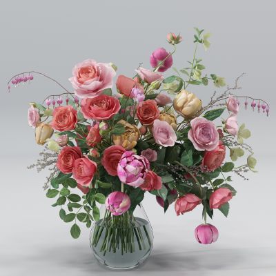 现代玫瑰花卉玻璃花瓶插花花艺