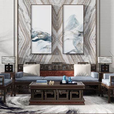 中式古典实木沙发茶几单人沙发椅子卧榻罗汉床干枝边几花几狮子摆件古籍