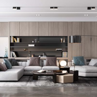 现代高级灰客餐厅 门厅 厨房 沙发 椅子 茶几 餐桌 橱柜 不倒椅