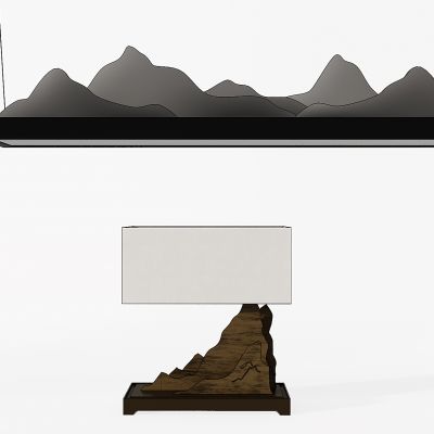 新中式山形山脉吊灯树根根雕台灯