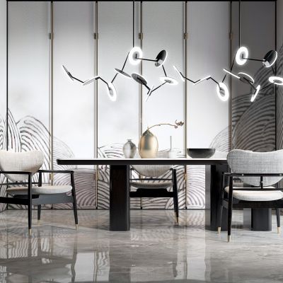 新中式餐厅 餐桌 灯 柜