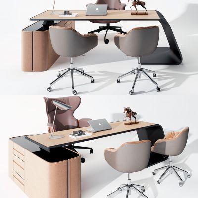 现代班台桌椅组合