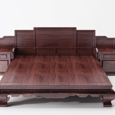 中式古典红木实木双人床组合