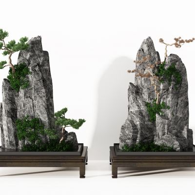 新中式假山松树石头摆件
