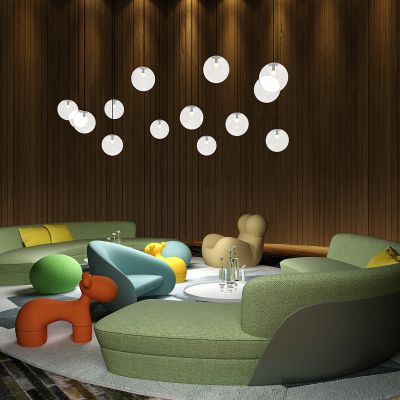 现代异形圆形弧形半圆沙发吊灯公仔儿童座椅组合