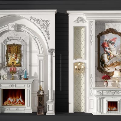 欧式法式雕花护墙板罗马柱壁炉画框镜框摆钟