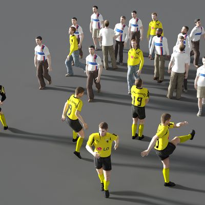 现代足球场馆踢足球的人物球员运动员