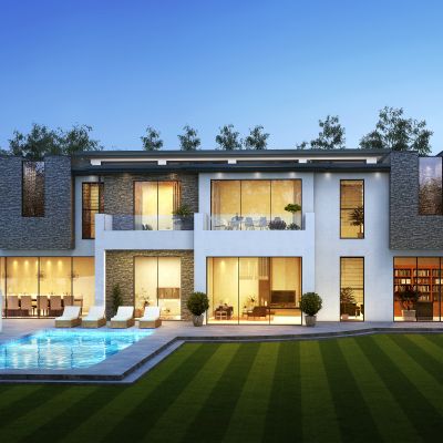 现代度假别墅酒店泳池场景配景