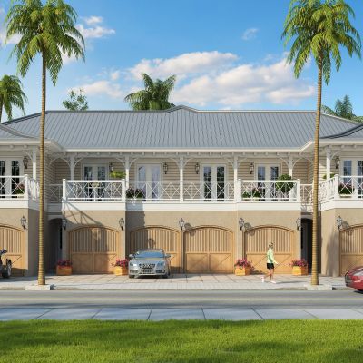 现代海南南方别墅椰子树花丛汽车植物配景