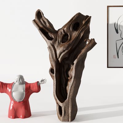 新中式弥勒佛像根雕摆件组合