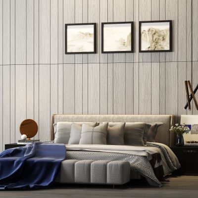 现代轻奢布艺双人床 床头柜 饰品组合