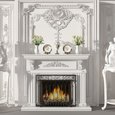 欧式雕花花线壁炉人物雕塑摆台花瓶罗马柱
