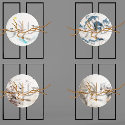 新中式盘子树枝干枝墙饰挂饰挂件