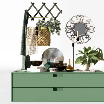 现代装饰柜电视柜边柜摆件编织筐花篮镜子摆件