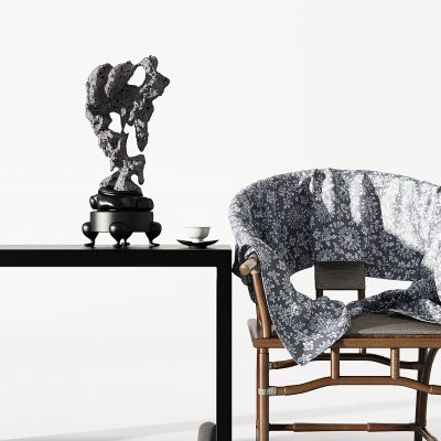 中式玄关摆台条案椅子圈椅