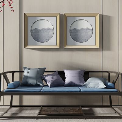 新中式沙发卧榻罗汉床落地灯挂画