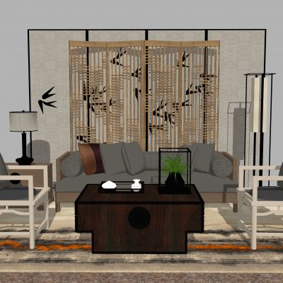 中式沙发茶几组合