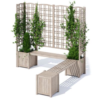 现代户外长凳爬山虎植物墙