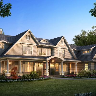 欧式别墅花草花池植物树配景