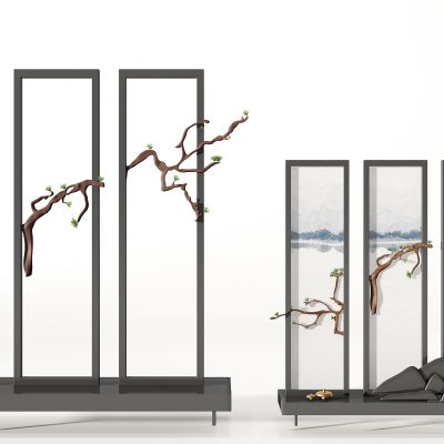 新中式树枝干枝画屏风摆件假山片石