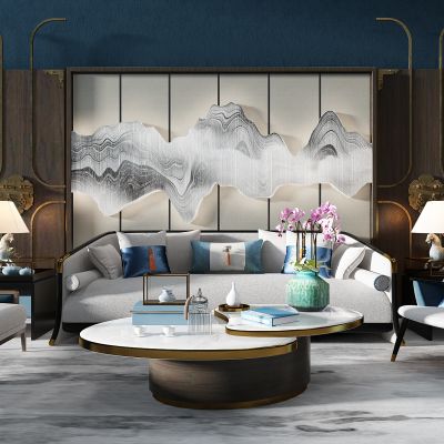 新中式沙发茶几休闲椅子玉兰花墩踏贵妃榻3D模型