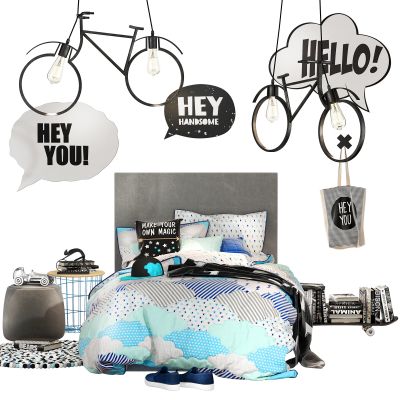 现代儿童床 自行车 饰品组合