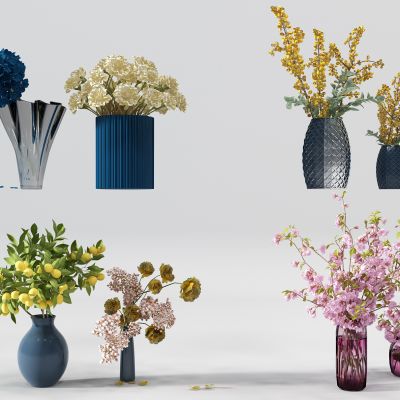 欧式花艺玻璃花瓶插花桃花、小金桔树