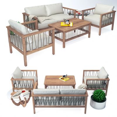 现代户外原木沙发