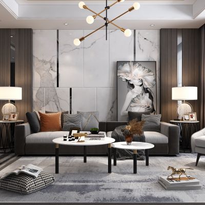 现代轻奢客厅 餐厅沙发 茶几