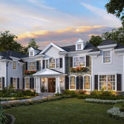 欧式别墅花丛花池树景观配景