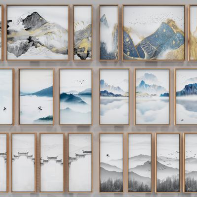 新中式山脉抽象山水挂画组合