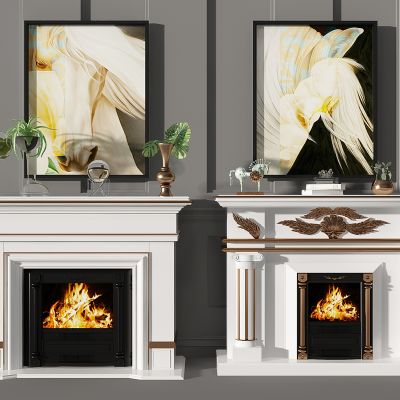 欧式法式壁炉马头摆件翅膀雕塑浮雕3D模型