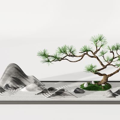 日式假山松树枯山水山脉石头景观摆件