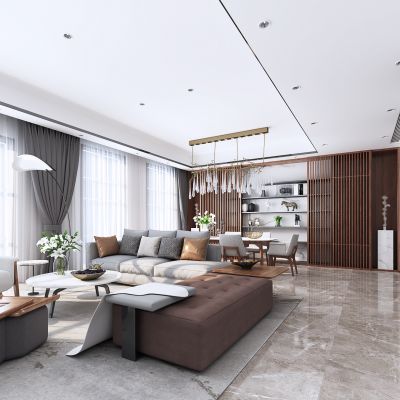 现代简约客餐厅 吊灯 台灯 装饰画 地毯