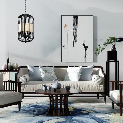 新中式沙发茶几单人沙发餐边柜花架摆台盆景