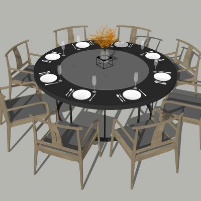 中式圆餐桌椅组合