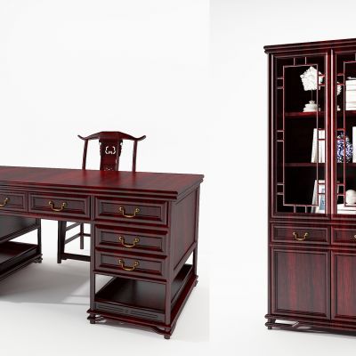 中式古典红木书桌椅