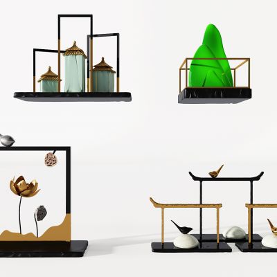 新中式金属石头雕塑摆件