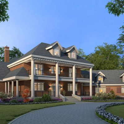 欧式别墅花丛花池花坛树景观配景