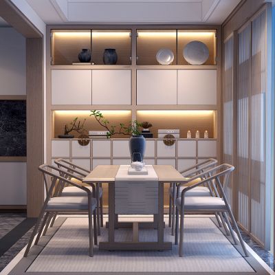 新中式茶室茶桌椅装饰柜书柜