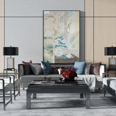 新中式沙发茶几单椅卧榻沙发踏美人榻