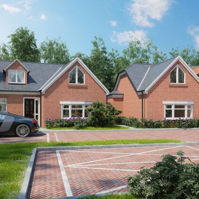 美式乡村别墅花丛植物丛林景观配景汽车