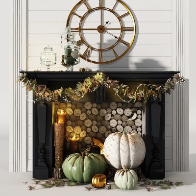 欧式法式壁炉圣诞饰品南瓜铁艺挂钟