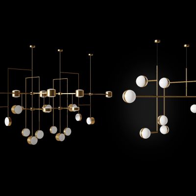 现代大堂大型金属球吊灯组合