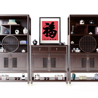 新中式实木博古架装饰柜组合